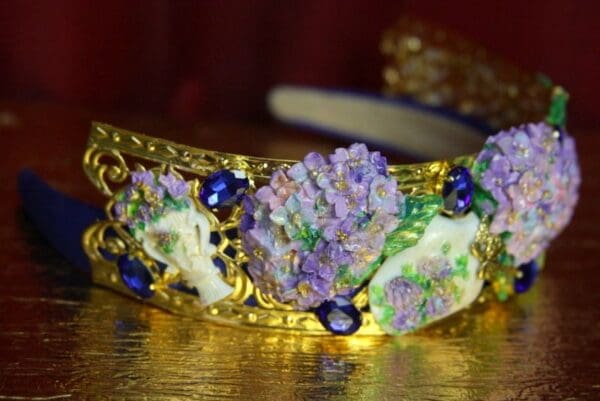 SOLD! 3473 Baroque Hand Painted Hydrangea Vase Desugner Inspired Headband - Image 9