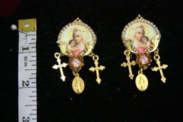 SOLD! 3493 Virgin Mary Cameo Pearl Cross Crystal Pearl Elegant Statement Earrings Studs - Image 8