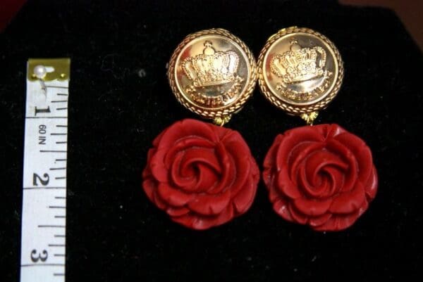 SOLD! 3495 Baroque Designer Inspired Crown Rose Earrings Studs - Image 2