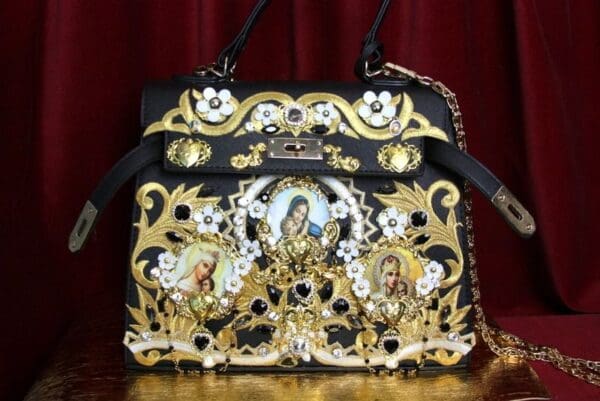 SOLD! 3502 Baroque Madonna Virgin Mary Cameo Embellished Crystal Heart Tote Crossbody Handbag