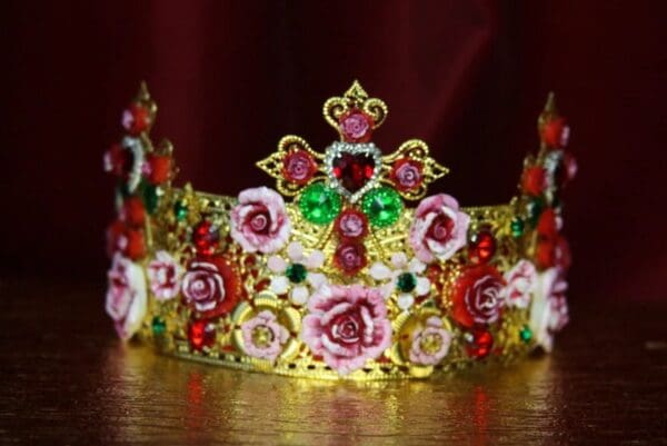 SOLD! 3503 Baroque Hand Painted Roses Cross Crystal Flower Crown Headband