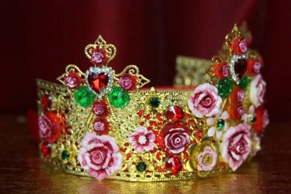 SOLD! 3503 Baroque Hand Painted Roses Cross Crystal Flower Crown Headband - Image 3
