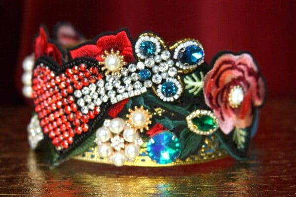 SOLD! 3504 Unusual Baroque Heart Applique Cross Crystal Flower Crown Headband - Image 6