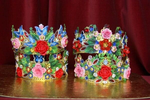 SOLD! 3519 Spring 2018 Set Of Runway Baroque Hand Painted Vivid Garden Butterflies Crown+ Earrings - Image 5