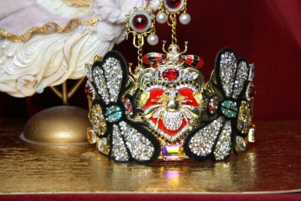 SOLD! 3523 Set Of Earrings + Unusual Baroque Bee Heart Applique Cross Crystal Flower Crown Headband - Image 2