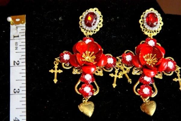 SOLD! 3530 Total Baroque Red Rose Cross Studs Earrings - Image 4