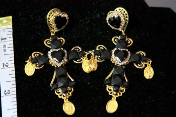 SOLD! 3533 Total Baroque Black Crystal Cross Studs Earrings - Image 3