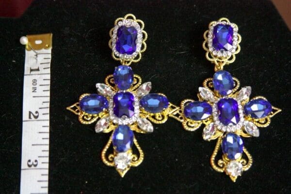 SOLD! 3538 Total Baroque Blue Crystal Cross Studs Earrings - Image 3