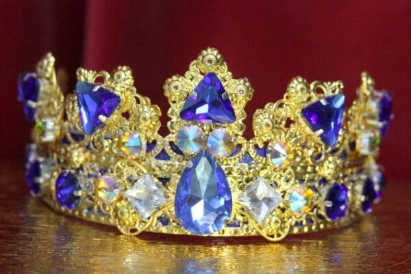 SOLD! 3539 Baroque Blue Clear Crystal Crown Headband - Image 2