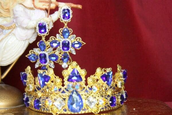 SOLD! 3539 Baroque Blue Clear Crystal Crown Headband - Image 3
