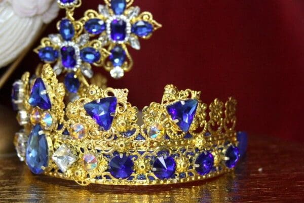 SOLD! 3539 Baroque Blue Clear Crystal Crown Headband - Image 4