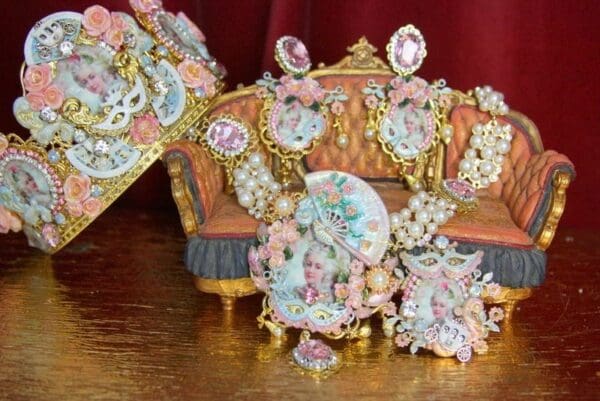 SOLD! 3544 Hand Painted Marie Antoinette Adjustable Cocktail Huge Ring - Image 2