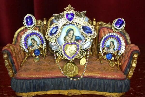 SOLD! 3545 Set Of Virgin Mary Madonna Blue Crystal Butterfly Unique Huge Brooch+ Earrings