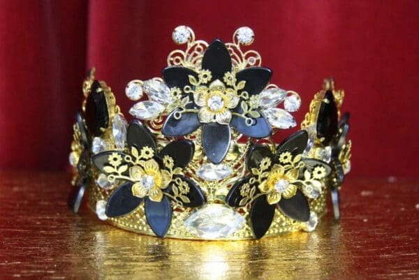 3546 Stunning Baroque Black Flower Crystal Flower Crown Headband - Image 2