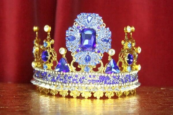 SOLD! 3524 Medieval Blue Crystal Spikes Stunning Crystal Crown Headband - Image 9
