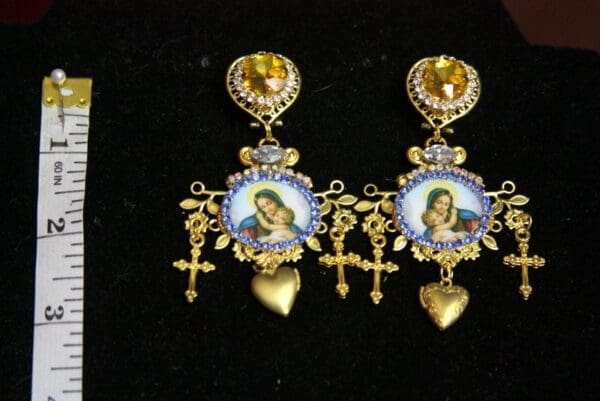 SOLD! 3557 Virgin Mary Madonna Blue Crystal Studs Earrings - Image 6