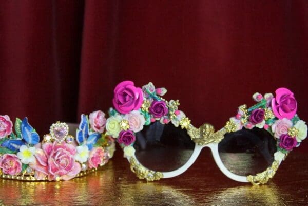 SOLD! 3558 Total Baroque Flower Cherub Detailed Embellished Sunglasses - Image 9