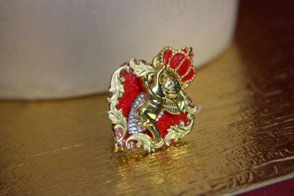 SOLD! 3569 Baroque Royal Cherub Red Heart Crown Adjustable Cocktail Ring - Image 10