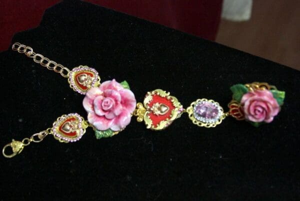 SOLD! 3570 Zibellini Slave Total Baroque Hand Painted Rose Heart Trendy 2018 Crystal Roses Bracelet - Image 9