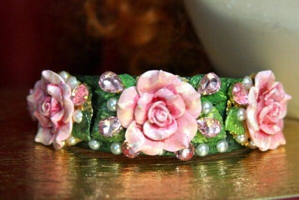 SOLD! 3571 Runway 2018 Hand Painted Pink Flower Crystal Headband