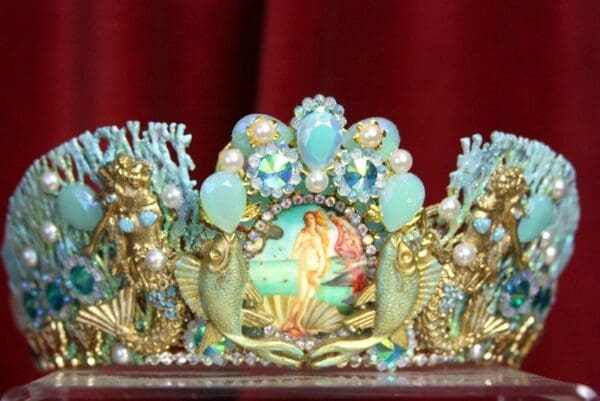 SOLD! 3576 Set Of Earrings+ Birth Of Venus Star Mermaids Hand Painted Tiara Crown - Image 7