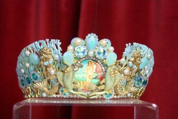 SOLD! 3576 Set Of Earrings+ Birth Of Venus Star Mermaids Hand Painted Tiara Crown - Image 3