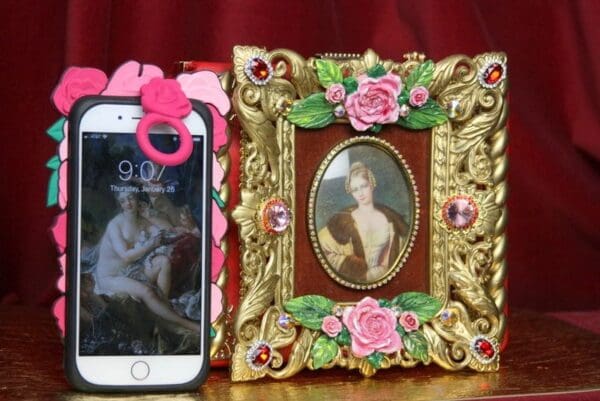 SOLD! 3587 Hand Painted Victorian Cameo Frame Roses Vintage Style Handbag Trunk - Image 3
