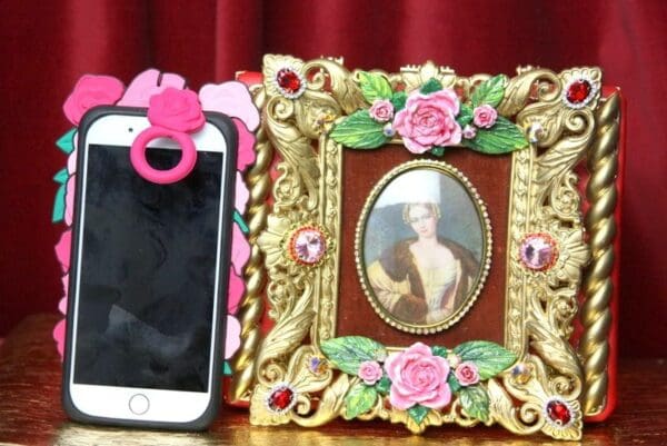 SOLD! 3587 Hand Painted Victorian Cameo Frame Roses Vintage Style Handbag Trunk - Image 4