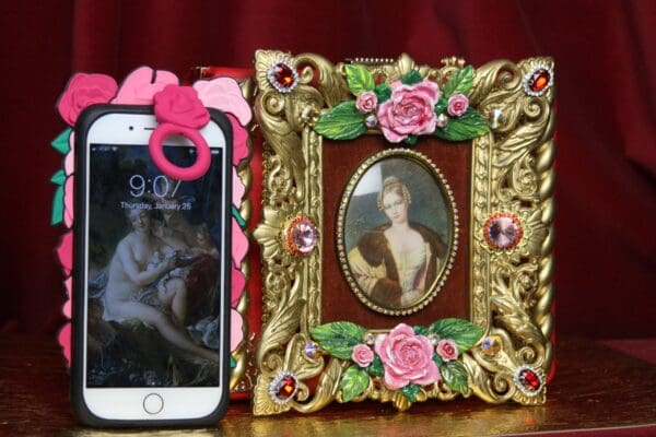 SOLD! 3587 Hand Painted Victorian Cameo Frame Roses Vintage Style Handbag Trunk - Image 7