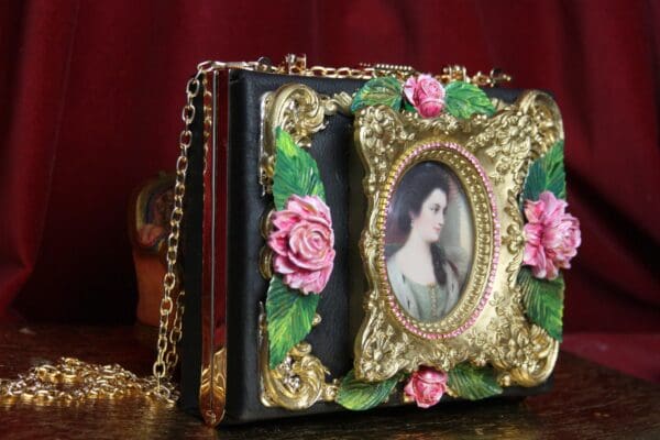 SOLD! 3586 Hand Painted Victorian Cameo Frame Roses Vintage Style Handbag Trunk - Image 7