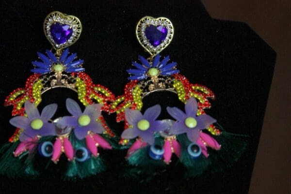 SOLD! 3626 Designer Inspired Parrot Tassel Massive Crystal Studs Earrings - Image 2