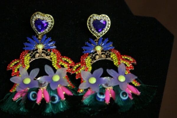 SOLD! 3626 Designer Inspired Parrot Tassel Massive Crystal Studs Earrings - Image 4