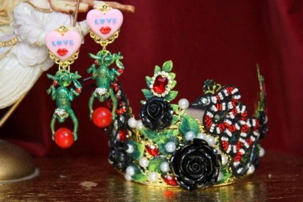 SOLD! 3628 Unusual Baroque Snake Flower Applique Crystal Headband