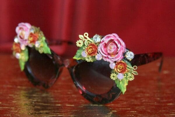 SOLD! 3643 Hand Painted Roses Leaf Bee Baroque Sunglasses - Image 7