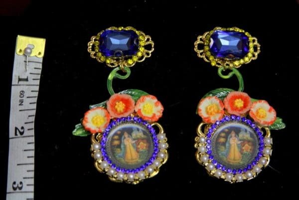 SOLD! 3655 Russian Fairytale Cameo Blue Crystal Earrings Studs - Image 6