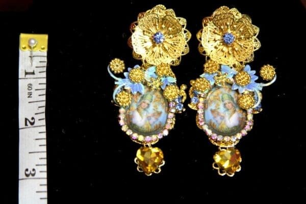 SOLD! 3656 Russian Fairytale Cameo Blue Crystal Earrings Studs - Image 6