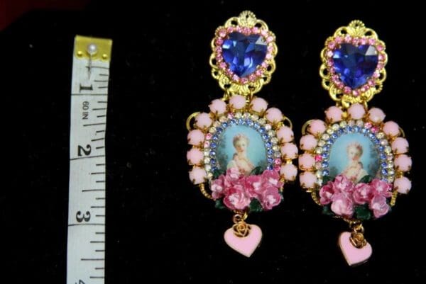 SOLD! 3660 Young Marie Antoinette Blue Crystal Heart Rose Elegant Earrings Studs - Image 7