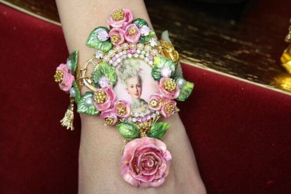 SOLD! 3668 Enamel Earrings + Victorian Marie Antoinette Massive 3D Enamel Flower Cuff Bracelet Bangle - Image 8