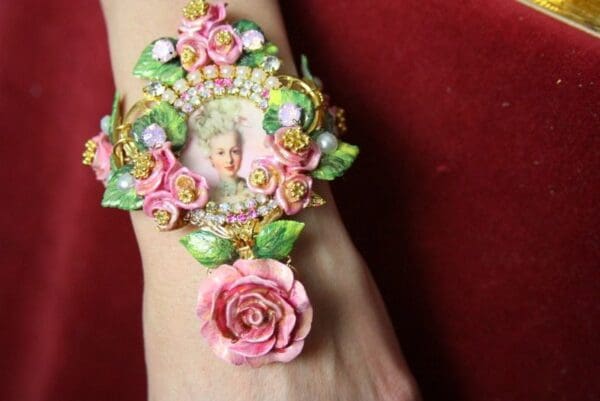 SOLD! 3668 Enamel Earrings + Victorian Marie Antoinette Massive 3D Enamel Flower Cuff Bracelet Bangle