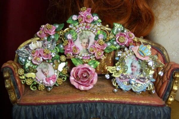 SOLD! 3668 Enamel Earrings + Victorian Marie Antoinette Massive 3D Enamel Flower Cuff Bracelet Bangle - Image 2