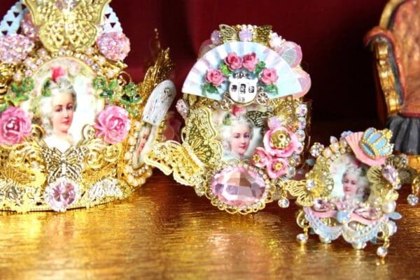 SOLD! 3673 Victorian Marie Antoinette Massive Enamel Flower Cuff Bangle - Image 3