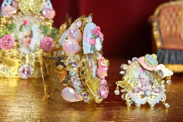 SOLD! 3673 Victorian Marie Antoinette Massive Enamel Flower Cuff Bangle - Image 7