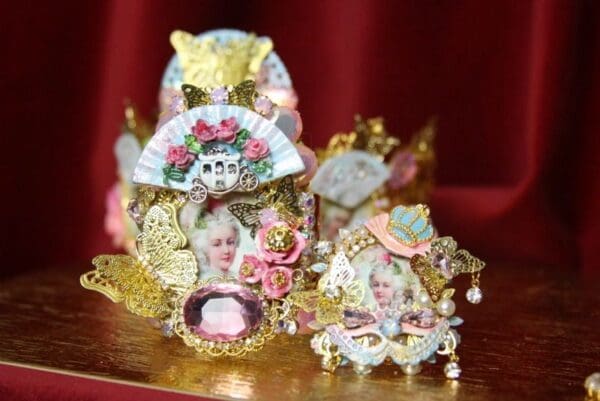 SOLD! 3673 Victorian Marie Antoinette Massive Enamel Flower Cuff Bangle - Image 9