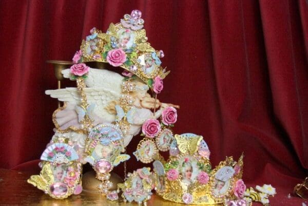 SOLD! 3674 Pearl Marie Antoinette Fan Butterfly Hand Painted Vintage Style Pearl Set - Image 3