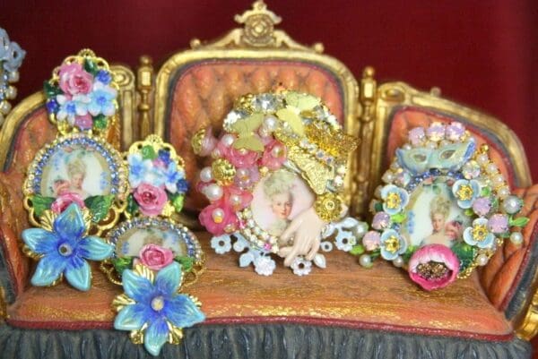 SOLD! 3677 Hand Painted Young Marie Antoinette Butterfly Adjustable Cocktail Huge Ring - Image 8