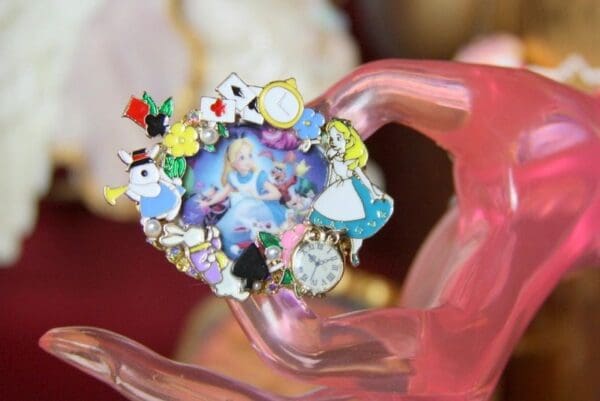 SOLD! 3683 Right Alice In Wonderland Enamel Adjustable Cocktail Huge Ring - Image 5
