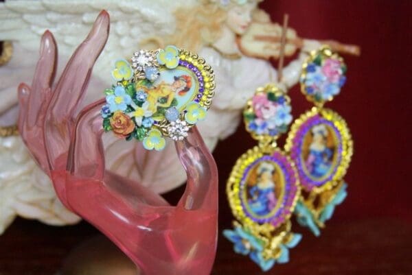 SOLD! 3691 Juicy Colors Victorian Lady Cameo Dangle Flowers Earrings Studs - Image 3