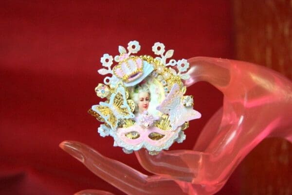 SOLD! 3706 Hand Painted Marie Antoinette Butterfly Adjustable Cocktail Huge Ring - Image 5