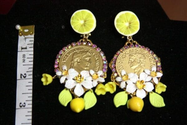 SOLD! 3709 Baroque Roman Coin Caesar Lemon Earrings Studs - Image 8
