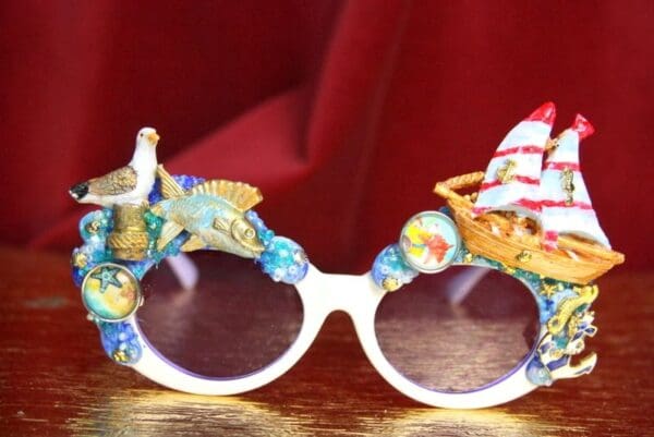 SOLD! 3711 Nautical Hand Painted Fish Sea-gal Embellished Sunglasses